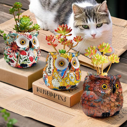 Owl Planter, Owl Succulent Pots, Funny Plant Pots Indoor/Outdoor, Decorative Garden Flower Pot, Cute Small Planters for office Home Decor, Unique Statue Figurine Gifts for Women Mother Teacher Red