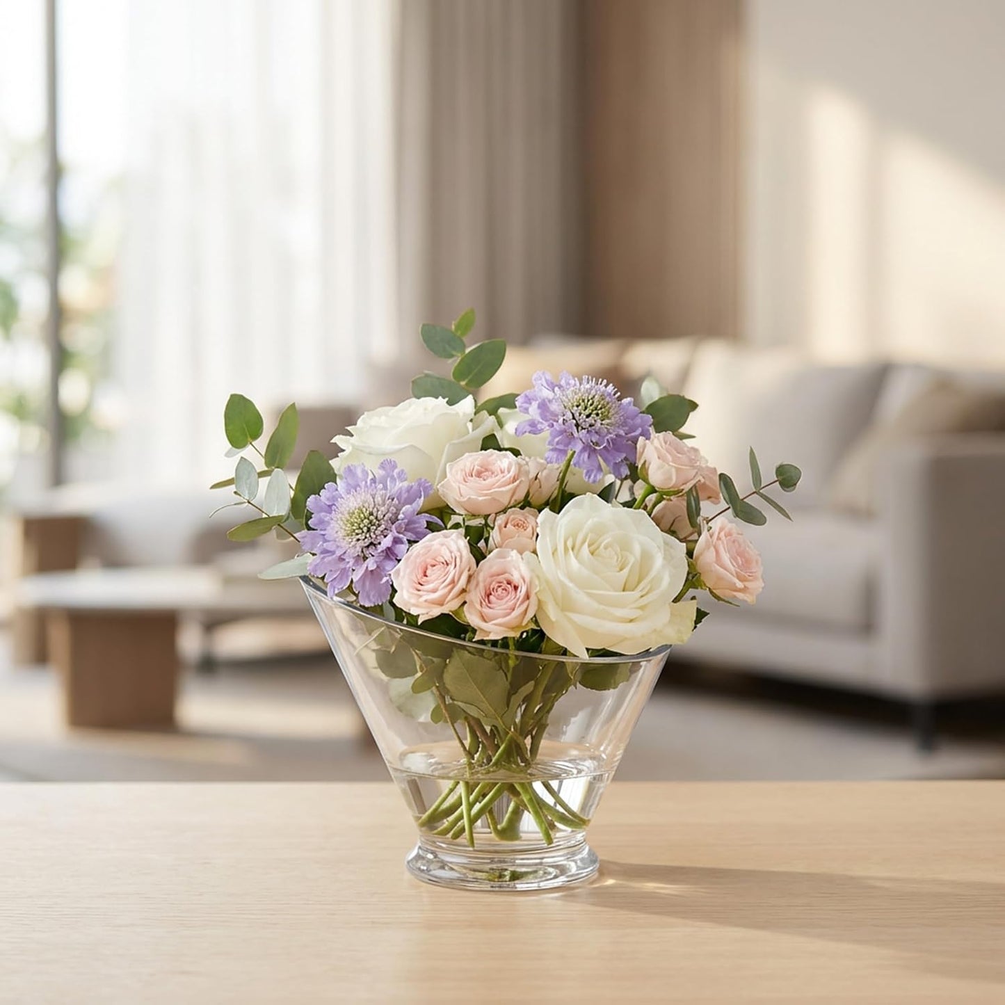 WGVI Clear Slant Cut Bowl Glass Vase, Glass Terrarium, Candy Dish, Glassware, Slant Open: 7". Height: 6" x 2.7". Base: 4" (1 Piece)