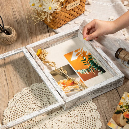 Califortree 8x10 Shadow Box Frame with Linen Back - Sturdy Rustic Memory Display Case of Flower, Pictures, Medals and More, White