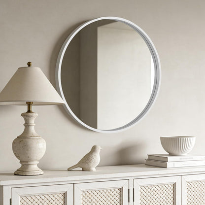 WallBeyond Wood Round Mirror with Wood Frame 24 inch Circle Wall Mirror for Bathroom Round Wall Mirror for Wall Decor, Vanity, Entryway Living Room (Walnut)