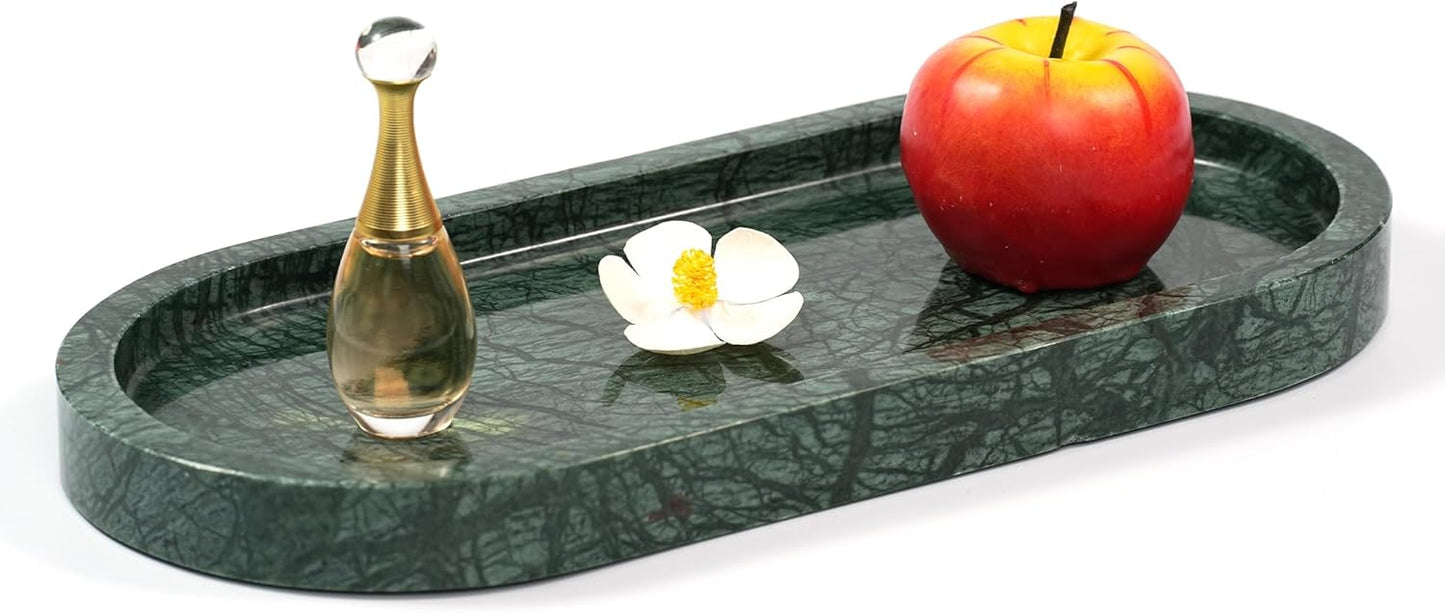 Marble Perfume Tray with Legs - Oval Decorative Stone Pedestal for Bathroom Vanity Coffee Table Kitchen Countertop, Footed Jewelry Candle Organizers Catchall Plate Riser with Scalloped Feet