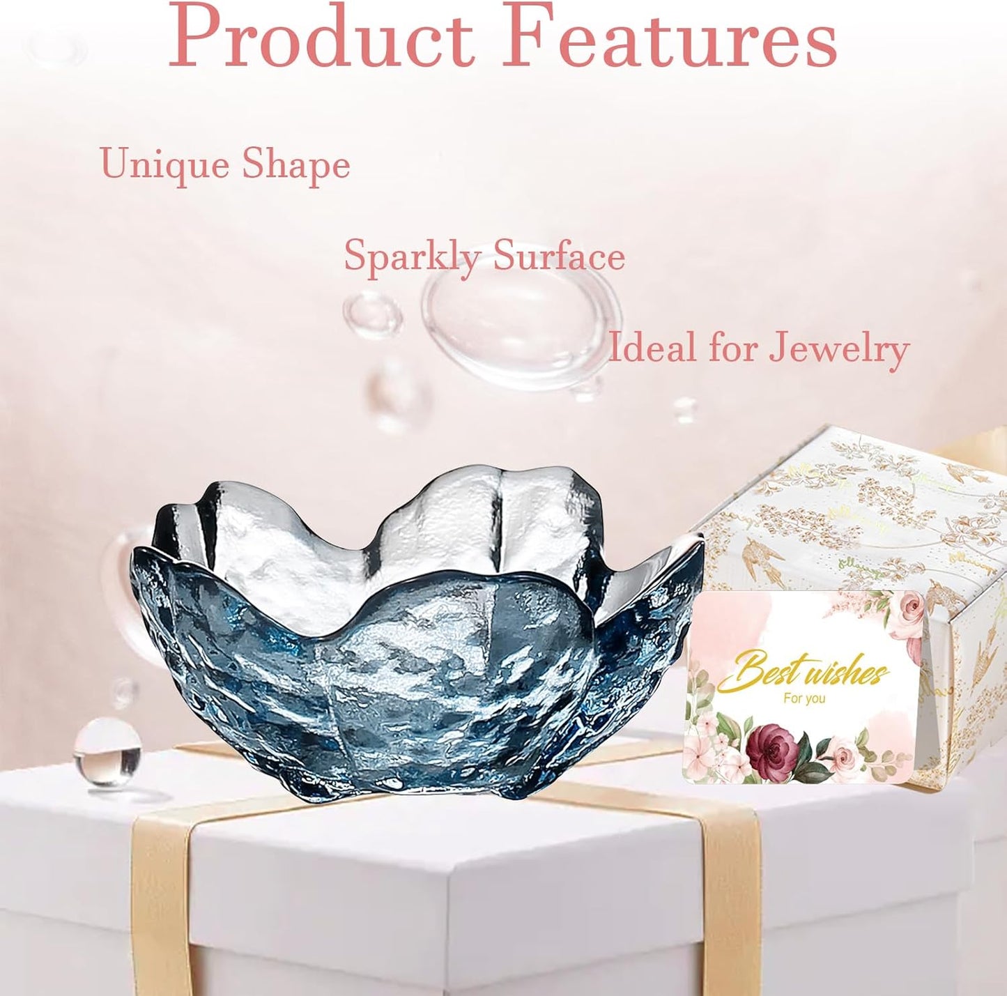 Purple Flower Jewelry Dish Glass Ring Holder Dish Jewelry Tray Cute Vanity Organizer Aesthetic Nightstand Bathroom Room Decor Trinket Dish Mothers Day Friendship Christmas Birthday Gifts for Women