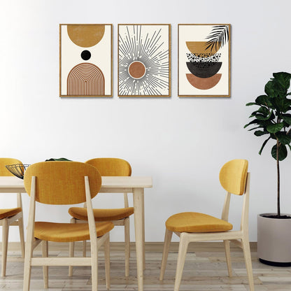 Bwodke Boho Wall Art, Framed Abstract Wall Art, Green Botanical Neutral Canvas Wall Decor, Large Mid Century Plant Pictures Set of 3, Modern Minimalist Paintings, for Bedroom Living Room Bathroom