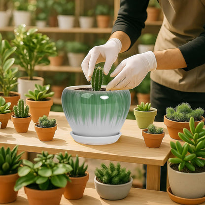 Deep Dream 6 Inch Plant Pots- Ceramic Planter Pot with Drainage Hole and Saucer, Round Flower Pot for Indoor Outdoor Succulent, Snake Plants and Cactus, Blue