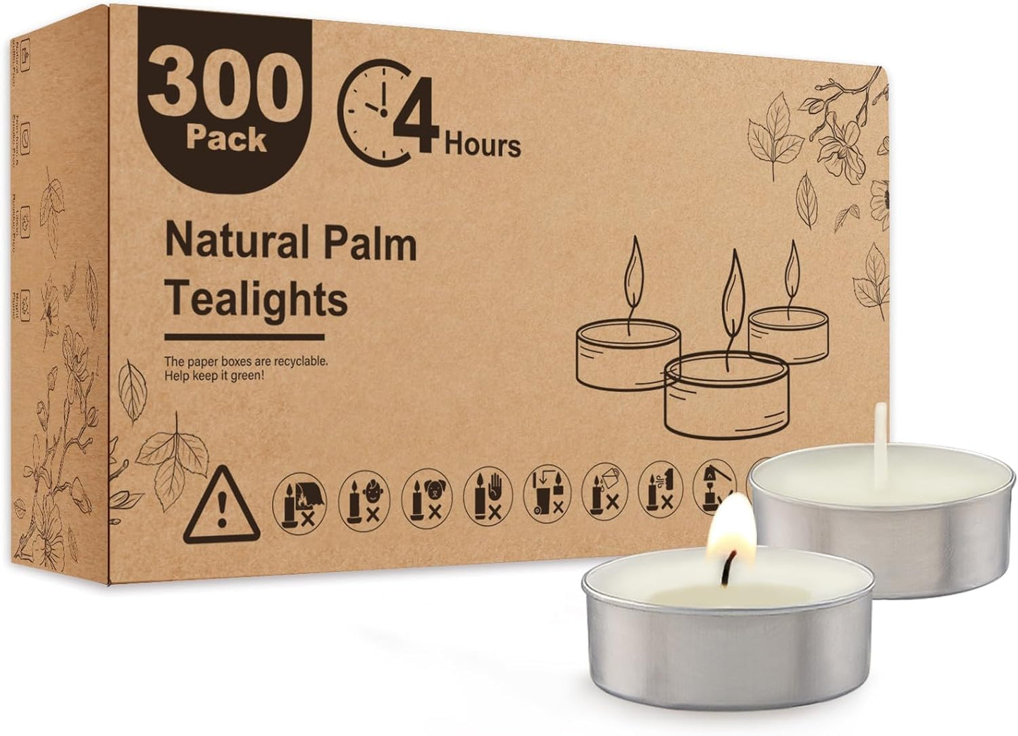 Ashlux Unscented Palm Tea Lights Candles 100 Pack Bulk, 4.5 Hours Long Burning White Tea Lights,Non-Paraffin, Smokeless, Mini Tealight Votive Candles for Wedding, Christmas Lights, Party, Christmas