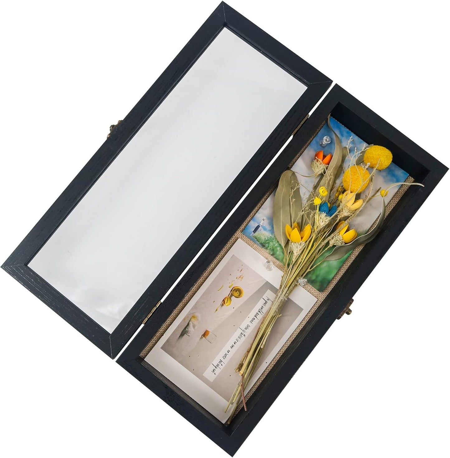 GraduatePro Shadow Box Frame 11x14 Display Case with Linen Back, Real Glass Window Door with Hinge, Picture Frame Wedding Bouquet Memorabilia Medals Photos Memory Box for Keepsakes, Carbonized Black
