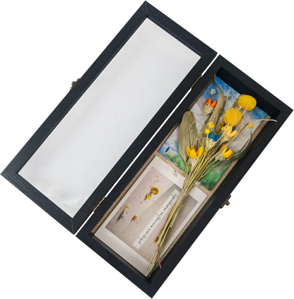 GraduatePro Shadow Box Frame 11x14 Display Case with Linen Back, Real Glass Window Door with Hinge, Picture Frame Wedding Bouquet Memorabilia Medals Photos Memory Box for Keepsakes, Carbonized Black