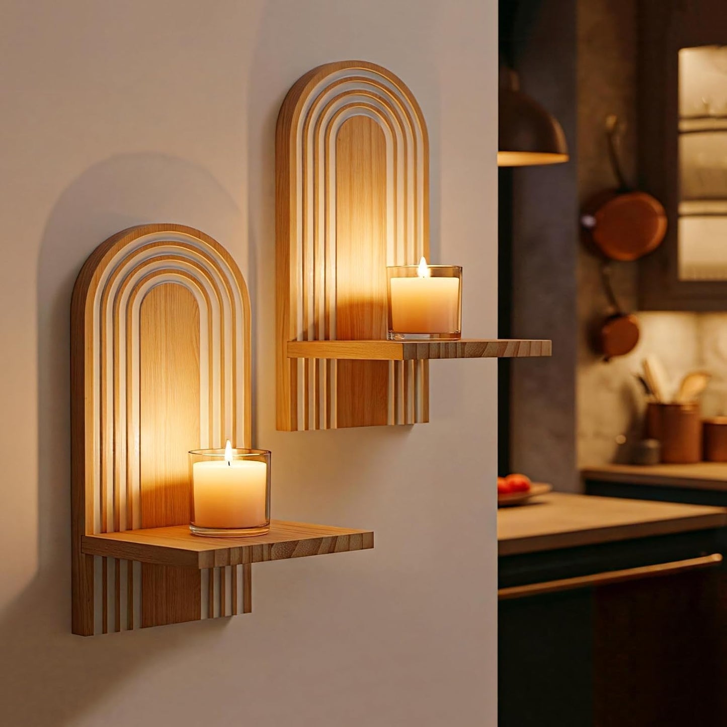 Candle Sconces Set of 2: Farmhouse Wall Candle Holder, Dark Brown Wood Wall Sconces Set of Two,Handmade Wooden Art Decor for Living Room, Dining Room, Bathroom, Bedroom, or Entryway, 15.7"x5"