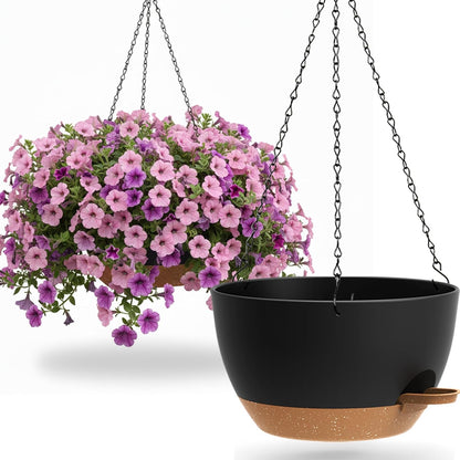 UOUZ 13 Inch 2 Pack Large Self Watering Hanging Planters for Indoor Outdoor Plants, Hanging Plant Pots with Removable 50 Oz Reservoir, Plastic Hanging Basket for Window Porch Garden Balcony, Black