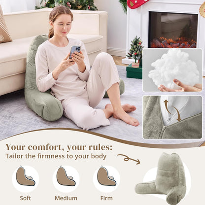 Sasttie Reading Pillows for Sitting in Bed Adult, Back Pillow Bed Sitting Up, Back-Rest Support Cushion for Sit Up on Couch, Sofa, and Floor, Dorm Essentials, Oeko-Tex Certified, Dark Grey
