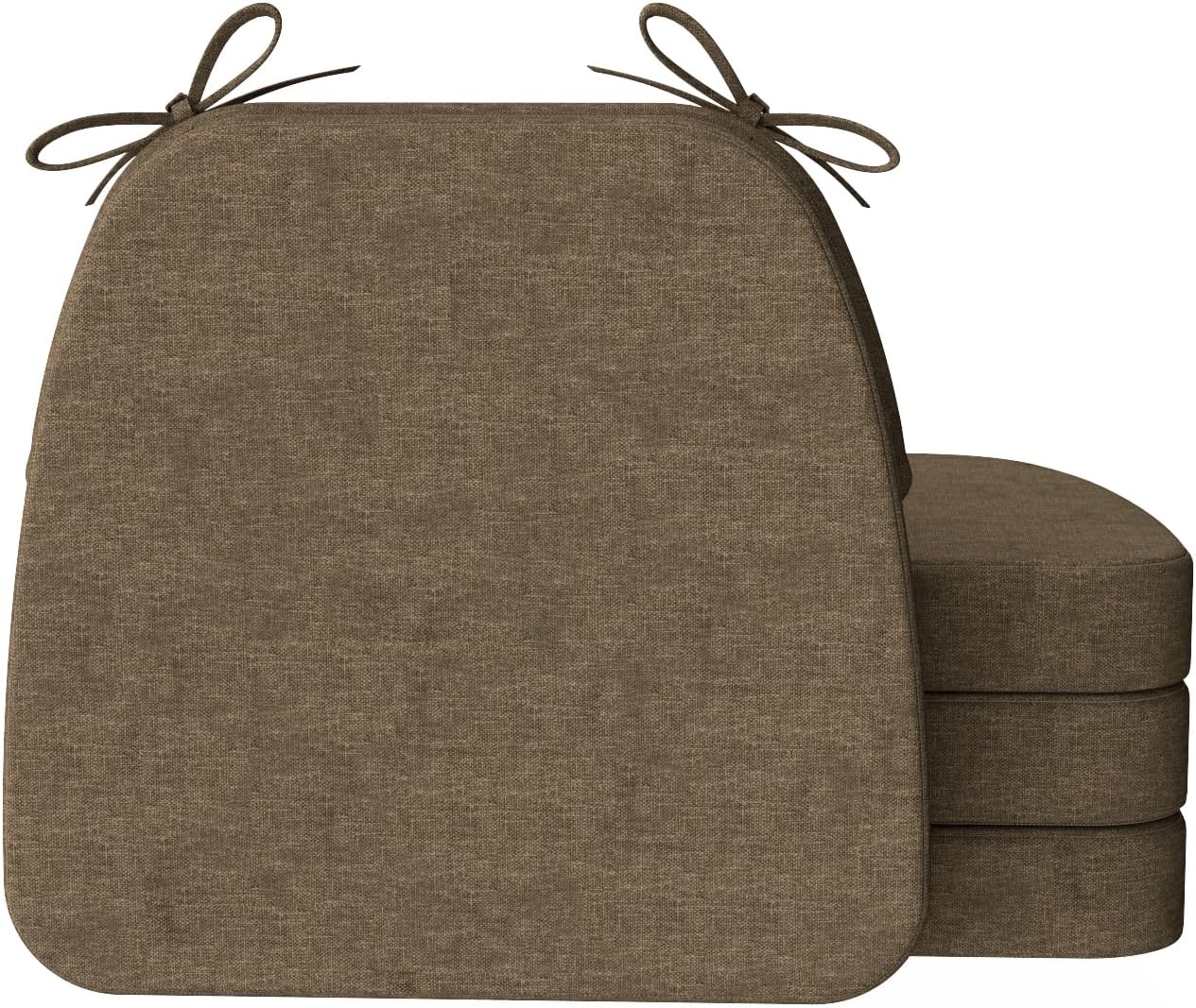 AAAAAcessories D-Shaped Chair Cushions, 2" Thick Dining Chair Pads with Ties and Removable, Machine-Washable Cover, 17" x 16", Set of 4, Oatmeal Beige - Colors B