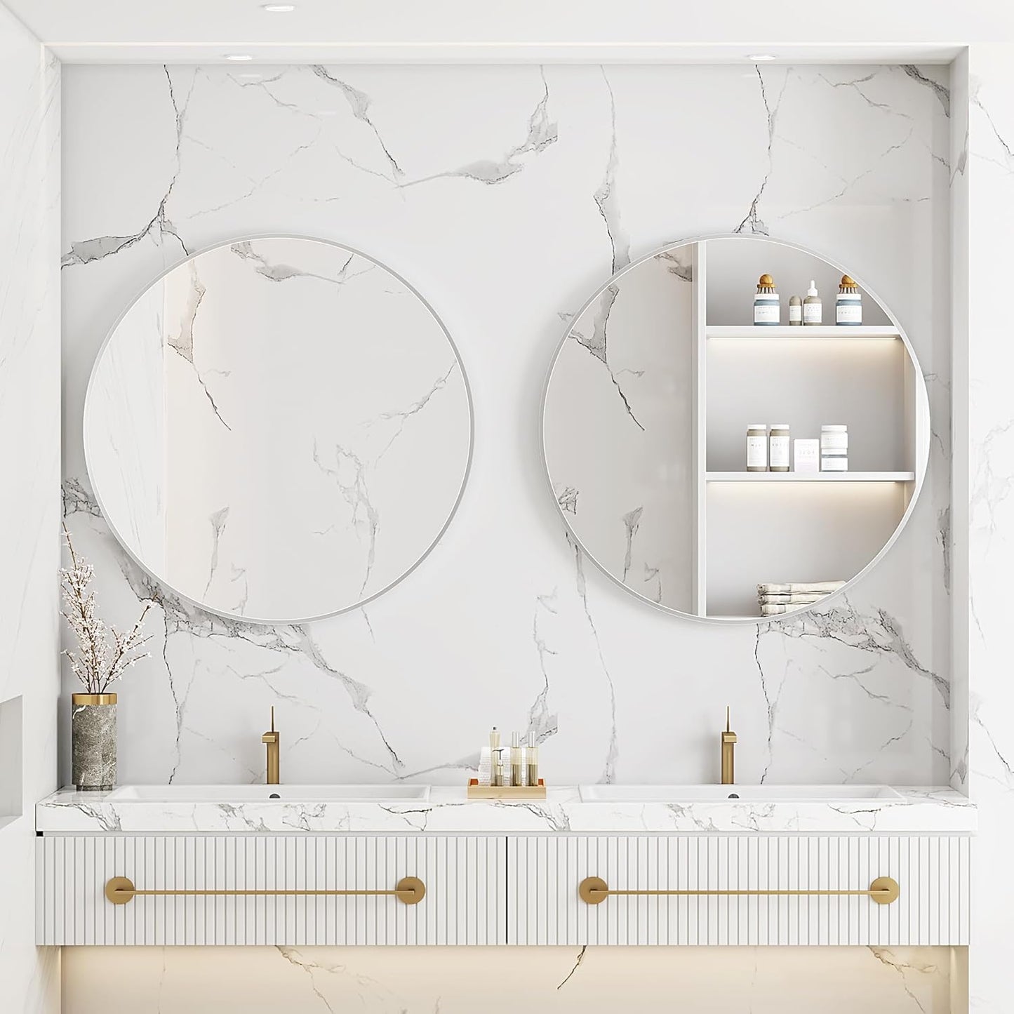 Itrue 12 Inch Small Round Decorative Wall Mirror, HD Silver-Coated Glass with Brushed Black Metal Frame, Minimalist Modern Accent Mirror for Vanity, Narrow Walls, Bathroom, Bedroom & Entryway