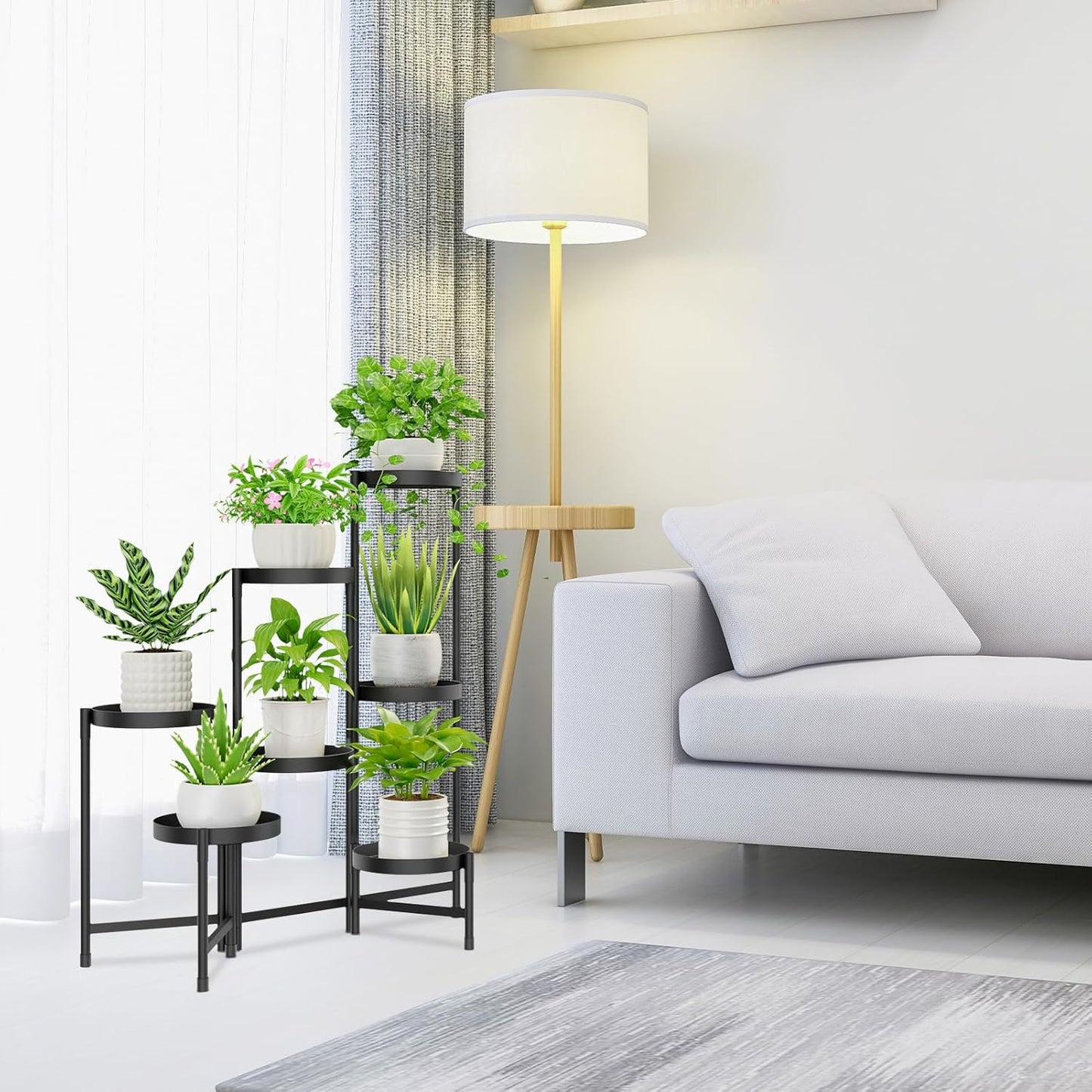iDavosic.ly Plant Stand Indoor Outdoor, 5 Tier Corner Metal Flower Display Holder Shelf, Folding Tall Orchid Rack for Patio Balcony Porch Garden Living Room House, Black
