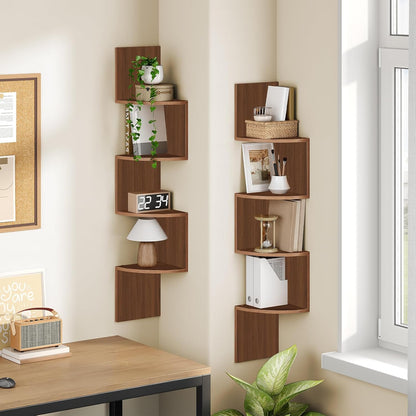 HOOBRO Corner Shelf Wall-Mounted, Set of 2 Floating Corner Shelves for Wall, 4-Tier Corner Bookshelves for Living Room, Bedroom, Bathroom, Home Office, Black BK25BJP201