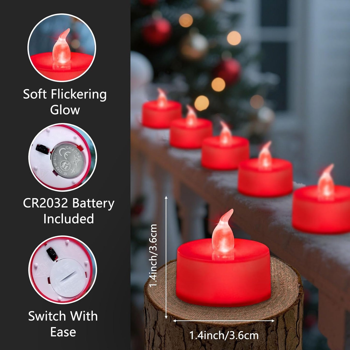 LED Tea Lights - 12 Pack Flameless Battery Operated Candles, 200+ Hours Flickering Warm White, Realistic Fake Tealights for Weddings, Home Decor, Parties, and Sweetest Day