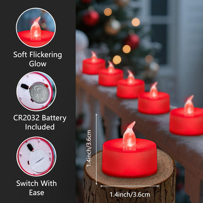 LED Tea Lights - 12 Pack Flameless Battery Operated Candles, 200+ Hours Flickering Warm White, Realistic Fake Tealights for Weddings, Home Decor, Parties, and Sweetest Day