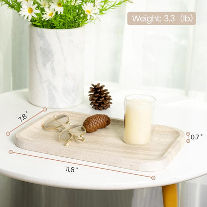 Marble Vanity Tray for Dresser Organizer, Travertine Bathroom Tray Countertop, Beige Decorative Serving Trays, Kitchen Sink Storage, Jewelry & Perfume Holder(Travertino Romano)