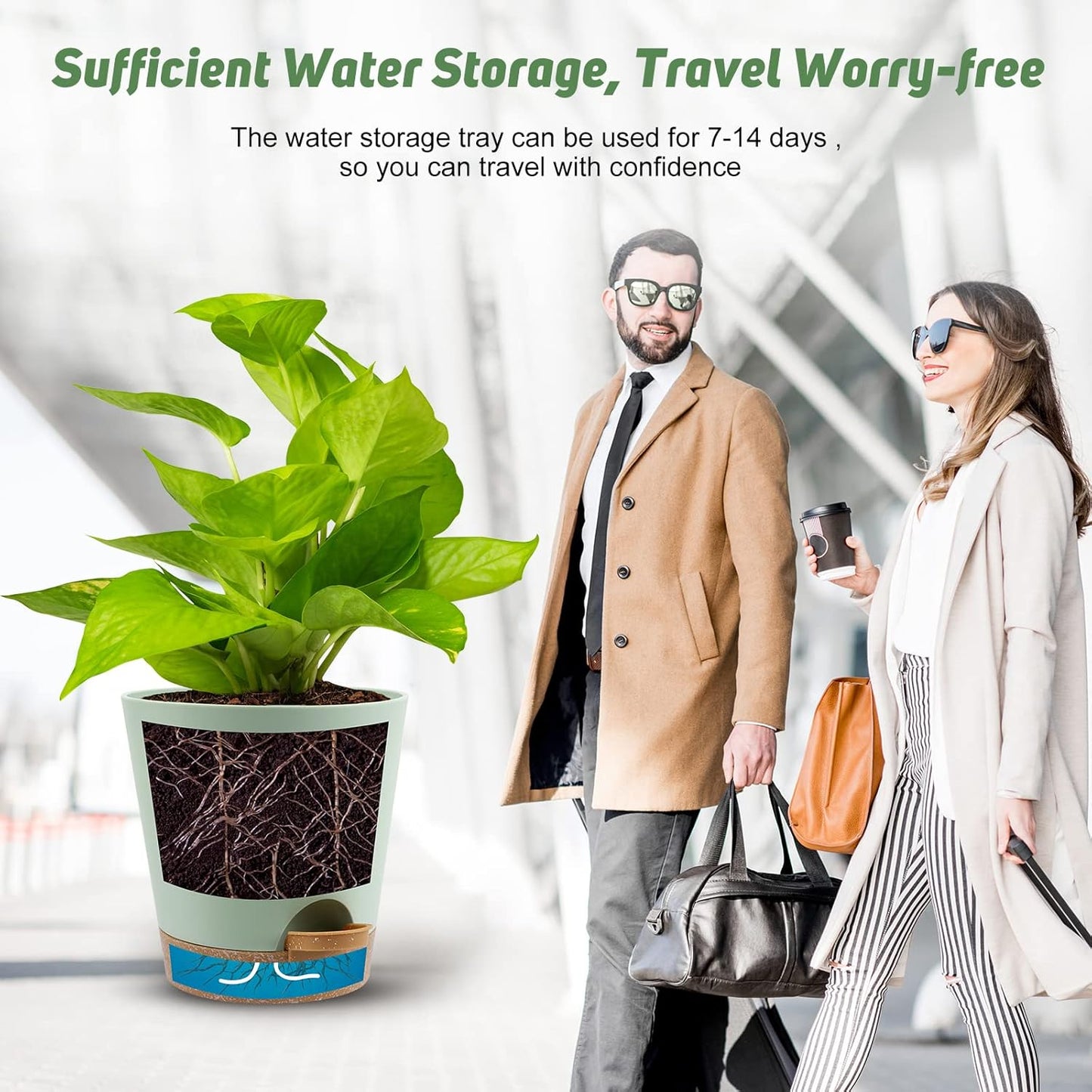 YNNICO Indoor Self Watering Planters with Drainage Holes and Saucers, 8, 7, 6.5, 6, 5.5, 5 Inches, Black, 6 Pots