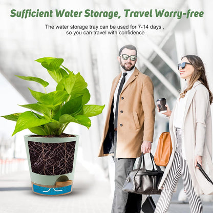 YNNICO Indoor Self Watering Planters with Drainage Holes and Saucers, 8, 7, 6.5, 6, 5.5, 5 Inches, Black, 6 Pots