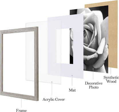 eletecpro 12x12 Picture Frames Set of 9 with Clear Acrylic Cover, Display 8x8 Photos with Mat or 12x12 Without, Classic and Sturdy Square Collage Gallery Wall Decor, Easy Wall Mount, Black
