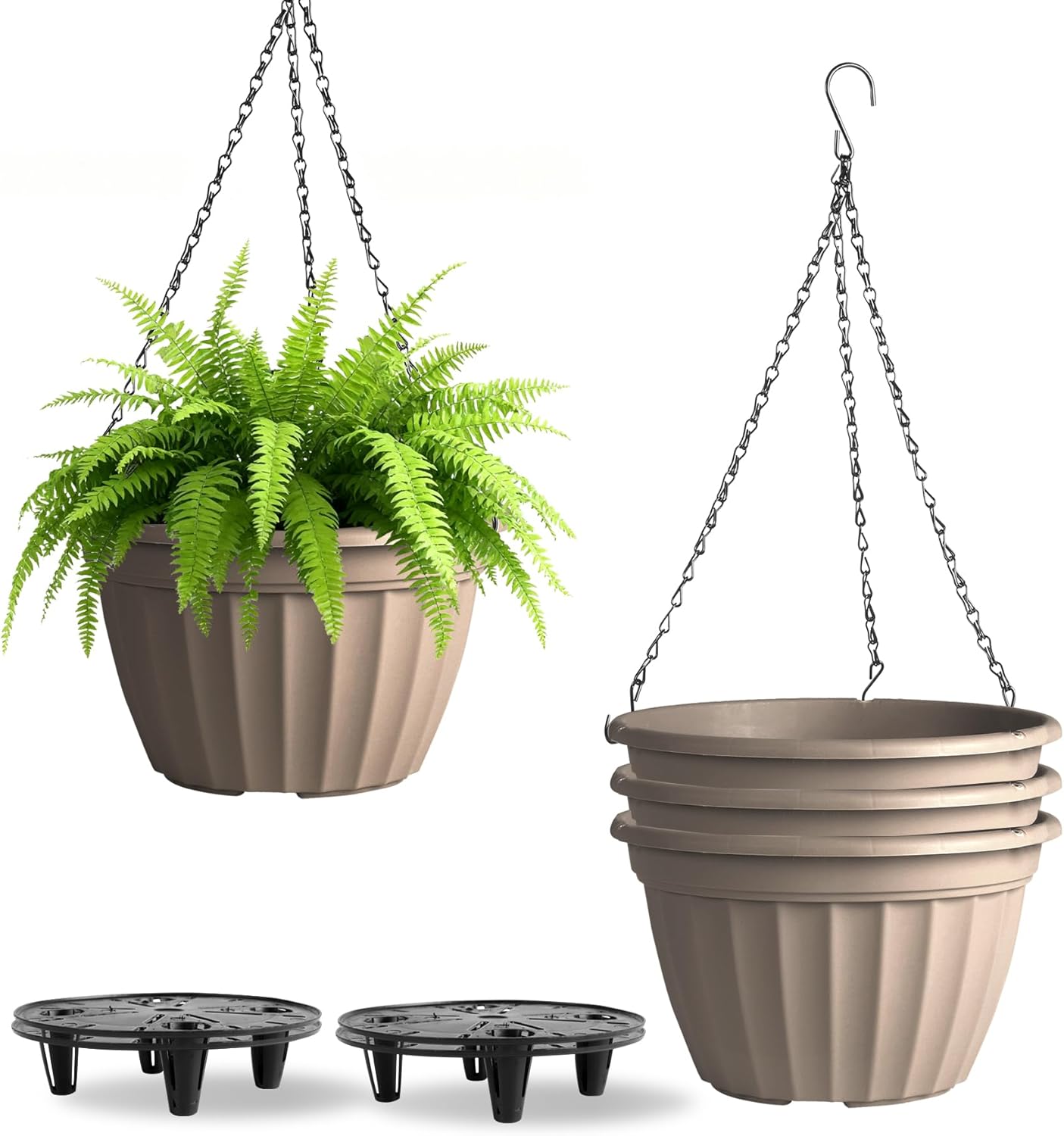FGstyle Hanging Planters 10 Inch, 4 Pcs Self Watering Pots for Indoor Plants,Plastic Hanging Basket with Soil Elevator and 20" Chain for Home Garden Porch Balcony Patio Decor(Black)