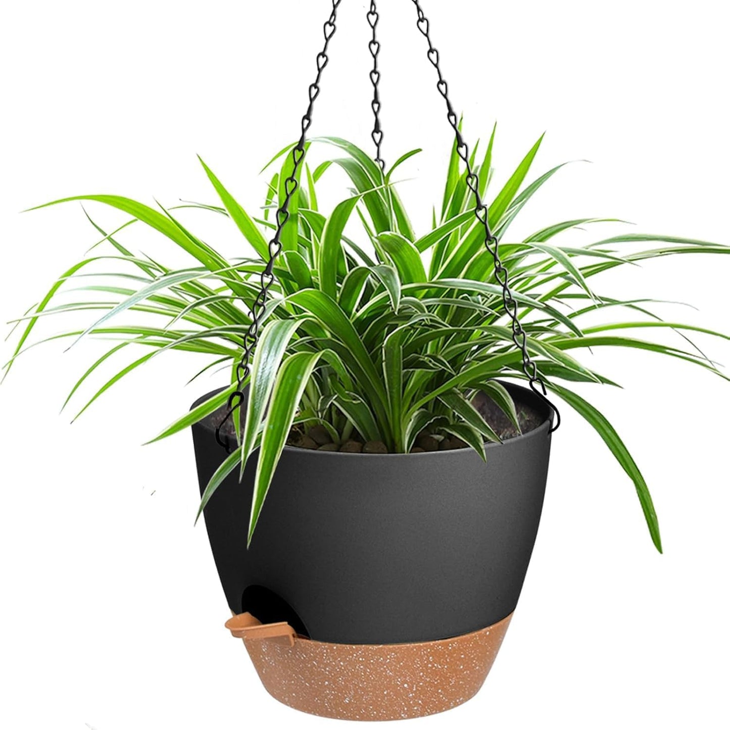 Vanslogreen Hanging Planters for Indoor Outdoor Plants, 2 Pack Self Watering Hanging Pot with Drainage Holes & Removable Tray (Black, 8'')
