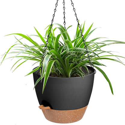 Vanslogreen Hanging Planters for Indoor Outdoor Plants, 2 Pack Self Watering Hanging Pot with Drainage Holes & Removable Tray (Black, 8'')
