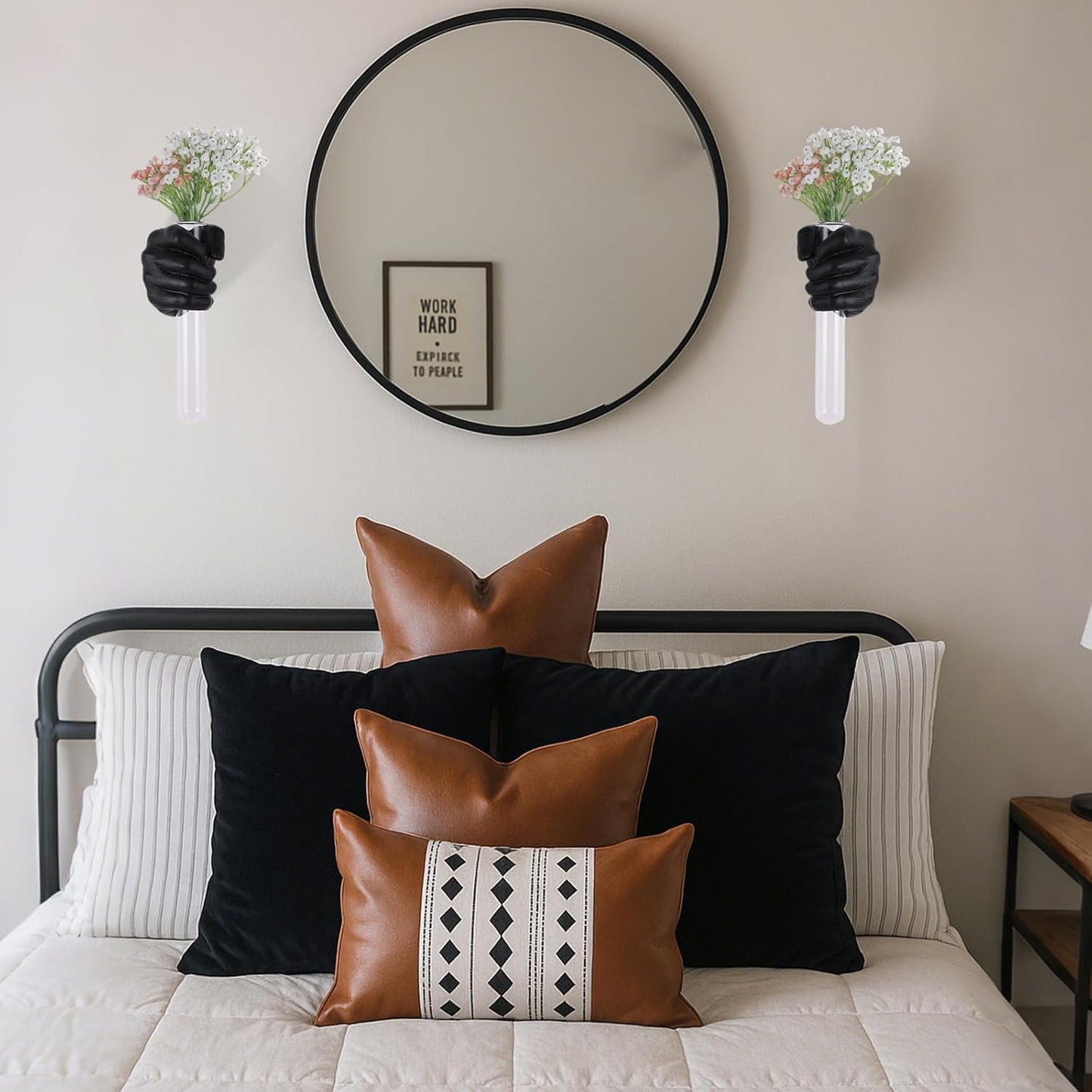 2 Pieces Wall Sculptures, Hands Vase Home Decor, Wall Mount Art Sculpture, Unique Wall Art Statue, Funky Flower Vase Decorations, Modern Eclectic Hanging Decor,Hands Statue (Black)
