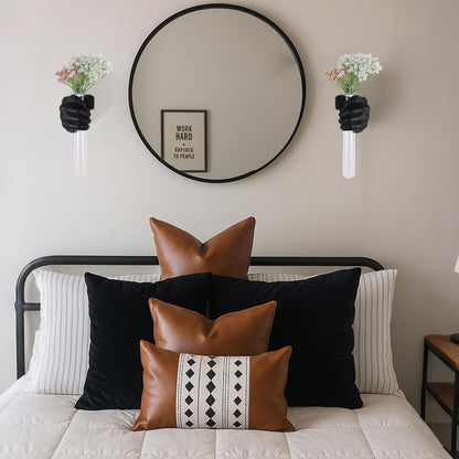 2 Pieces Wall Sculptures, Hands Vase Home Decor, Wall Mount Art Sculpture, Unique Wall Art Statue, Funky Flower Vase Decorations, Modern Eclectic Hanging Decor,Hands Statue (Black)