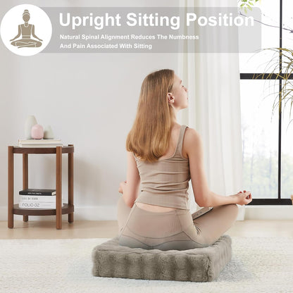 JKMAX 2 Pcs High Density Foam Floor Pillow - Upgraded Large Pillows Seating for Adults - Outdoor Floor Cushion with Soft Tufted Cover - Yoga Pillows for Sitting On Floor - 22 Inch Light Gray