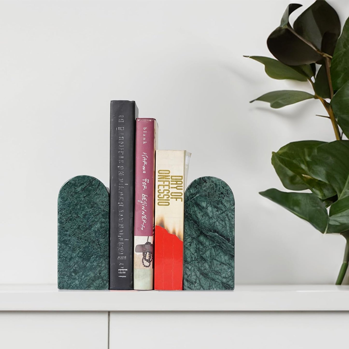 Koville African Natural Marble Bookends for Shelves, Non-Slip Book Ends, 13LBS Ultra Heavy Duty Marble Book Holder Organizer, Apartment Decor for Movies/CD/Video Games(Namib Fantasy)