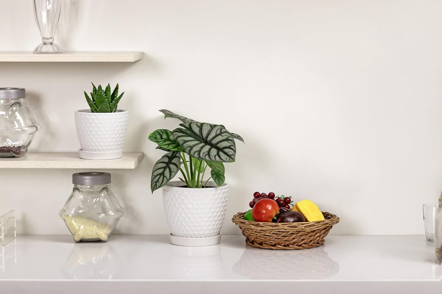 Docrin 3-Pack Ceramic Planters Set - 6.5"+5.3"+4" Dual-Tone Flower Pots with Drainage Holes, Modern Indoor Outdoor Planters for Succulents/Herbs/Large Plants, Home Office (Brownish Black & White)