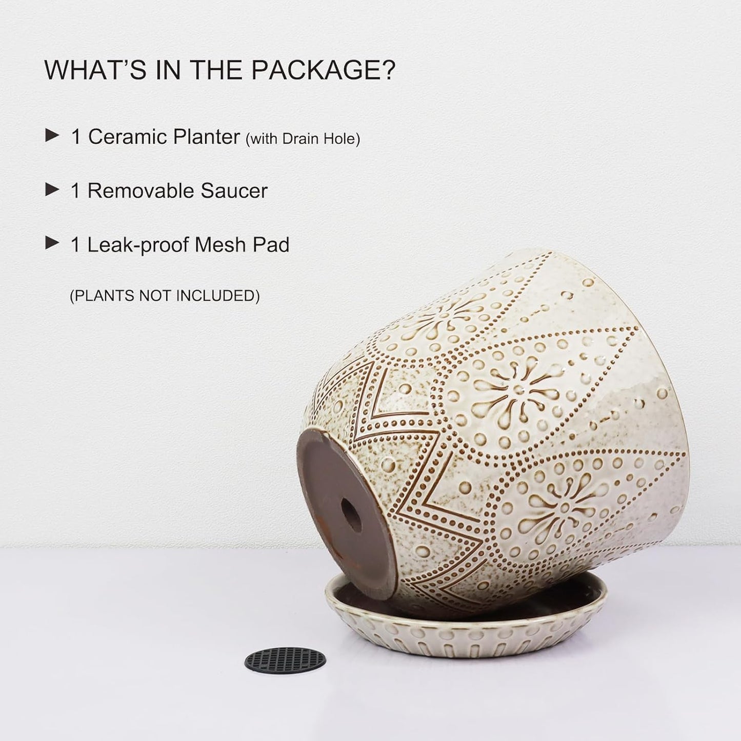 Gepege 6 Inch Beaded Ceramic Planter Set of 2 with Drainage Hole and Saucer for Plants, Indoor-Outdoor Large Round Succulent Orchid Flower Pot (Smoked Gray, Inner-pots not Larger Than 5 Inch)