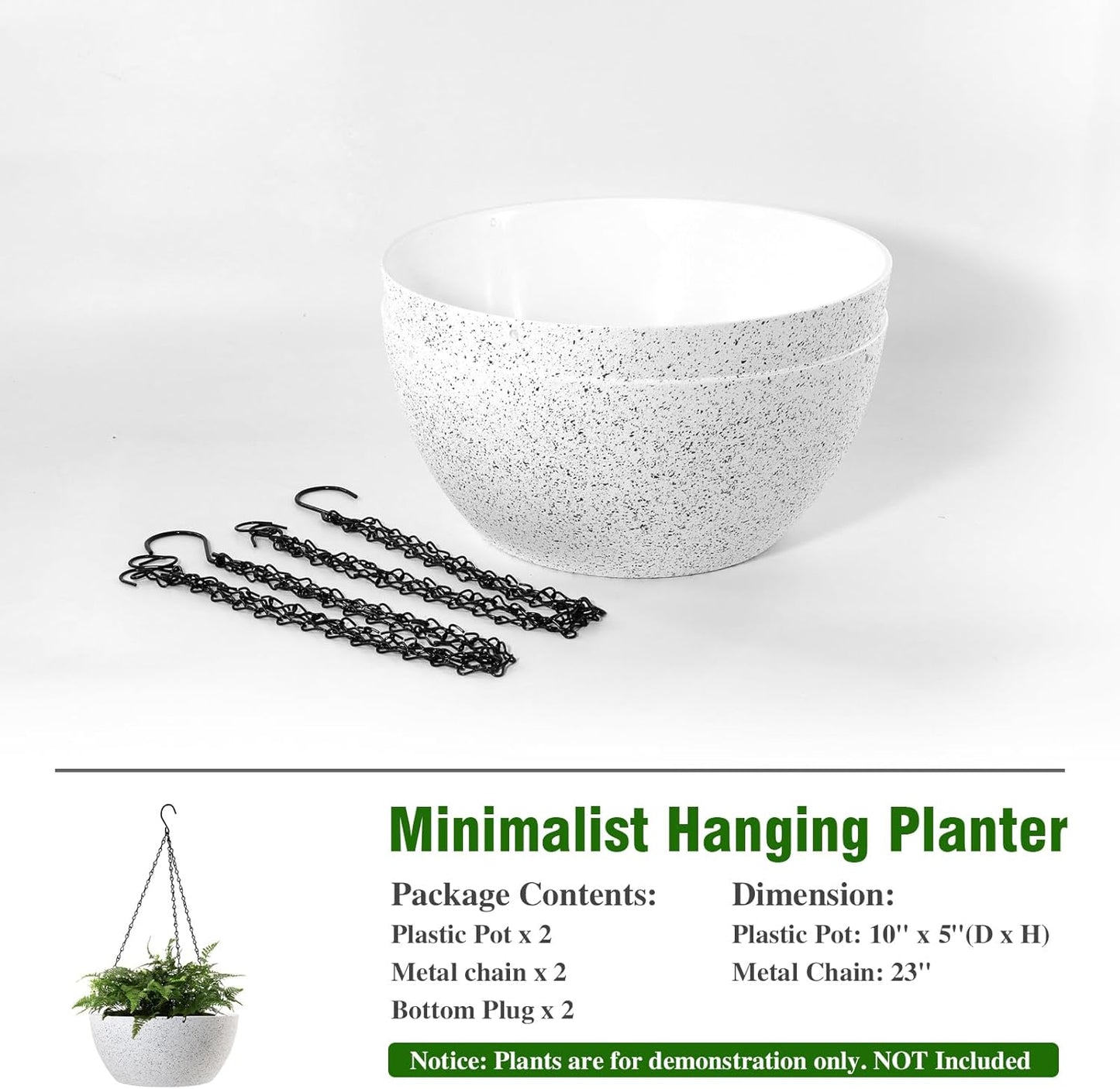 WSMKSZ 10 inch Hanging Planters for Outdoor Indoor Plants with Drainage Holes and Chain, 2 Pack Round Hanging Flower Pots for Garden Home Porch Decor, Black