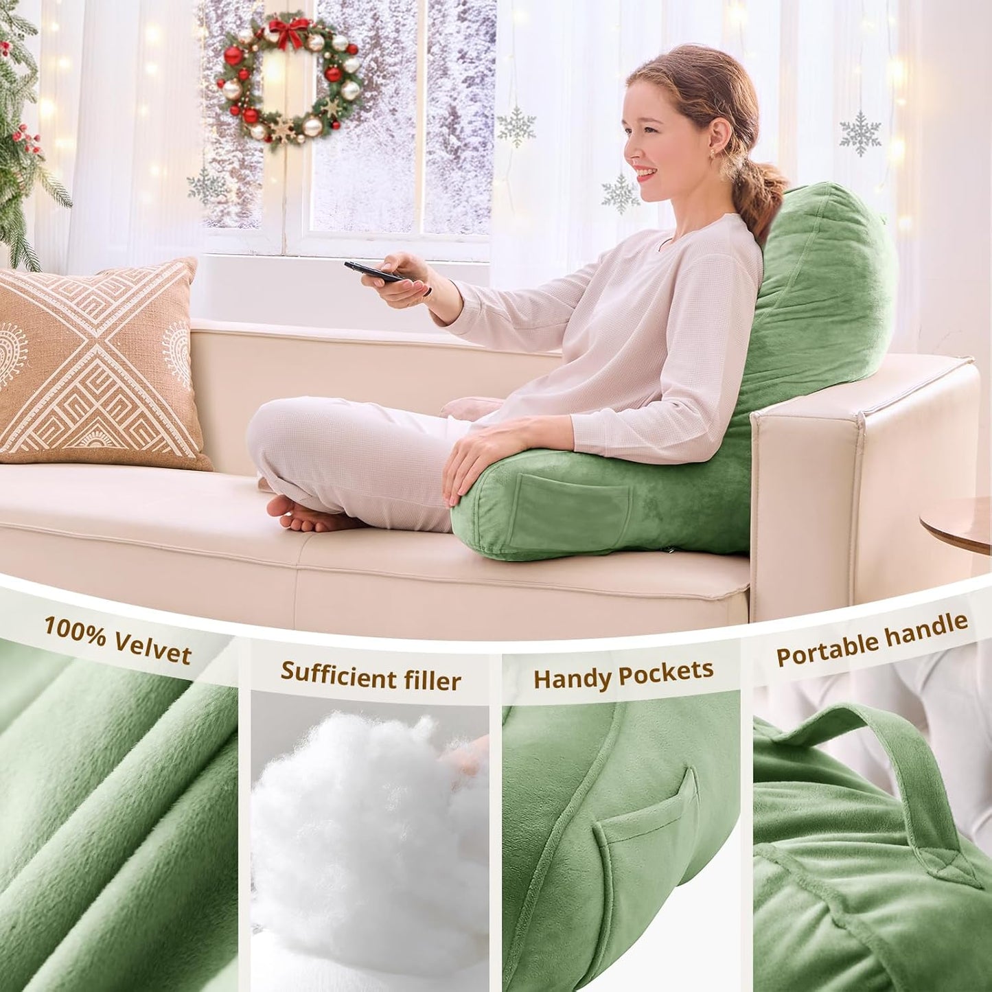Sasttie Reading Pillows for Sitting in Bed Adult, Back Pillow Bed Sitting Up, Back-Rest Support Cushion for Sit Up on Couch, Sofa, and Floor, Dorm Essentials, Oeko-Tex Certified, Dark Grey