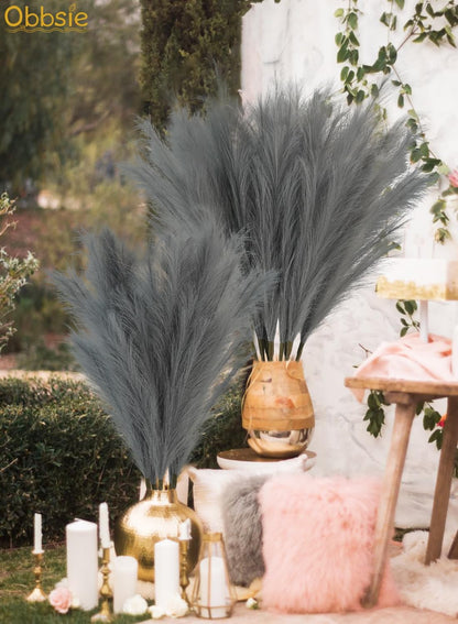 obbsie 50pcs Pink Faux Pampas Grass Decor, 21.6" Short Artificial Floral Branches Vase Filler Flower Arrangement for Home Wedding Boho Outdoor Decor