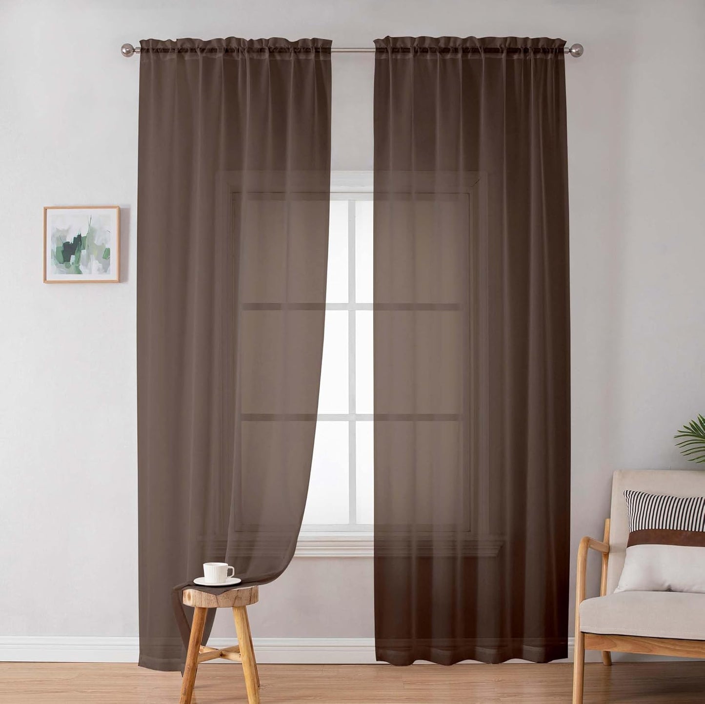 OWENIE Sheer Curtains 84 inches Long 2 Panels Set for Living Room/Bedroom, Rod Pocket Voile Sheer Panel Drapes, White, 2pcs, Each 42" W x 84" L - Colors A