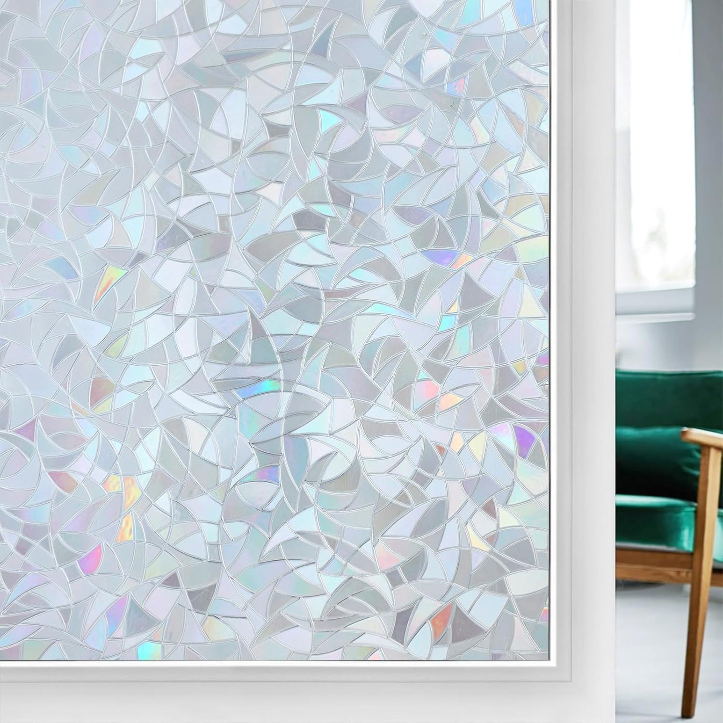 rabbitgoo Window Privacy Film Rainbow Film Decorative Window Sticker, 3D Static Stained Glass Cling Tint for Home Heat Control Non-Adhesive, 17.5 x 78.7 inches