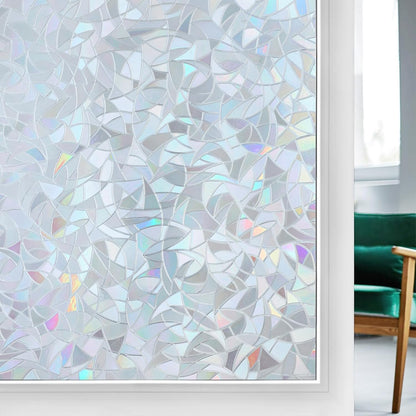 rabbitgoo Window Privacy Film Rainbow Film Decorative Window Sticker, 3D Static Stained Glass Cling Tint for Home Heat Control Non-Adhesive, 17.5 x 78.7 inches