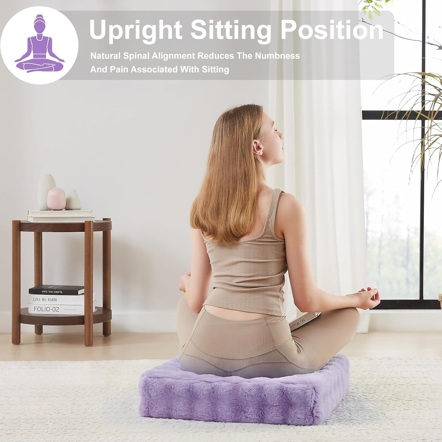 JKMAX 2 Pcs High Density Foam Floor Pillow - Upgraded Large Pillows Seating for Adults - Outdoor Floor Cushion with Soft Tufted Cover - Yoga Pillows for Sitting On Floor - 22 Inch Light Gray