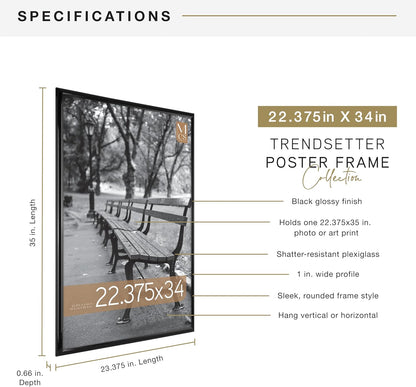 MCS Trendsetter 24x36 Poster Frame Black High-Gloss, Vertical & Horizontal Wall Hanging Large Picture Frame for Photos, Posters & Art Prints (1-Pack)