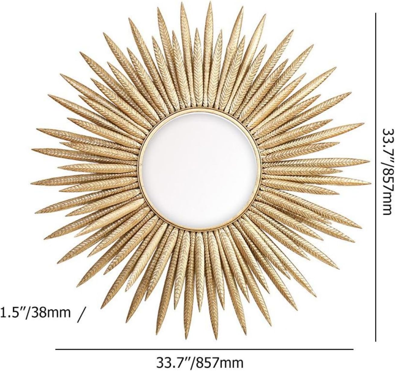 homary Sunburst Wall Mirror, 33.7" Gold Accent Mirror with Embossed Metal Frame for Living Room, Entryway, or Bedroom Decor (1, Style-A)