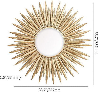 homary Sunburst Wall Mirror, 33.7" Gold Accent Mirror with Embossed Metal Frame for Living Room, Entryway, or Bedroom Decor (1, Style-A)