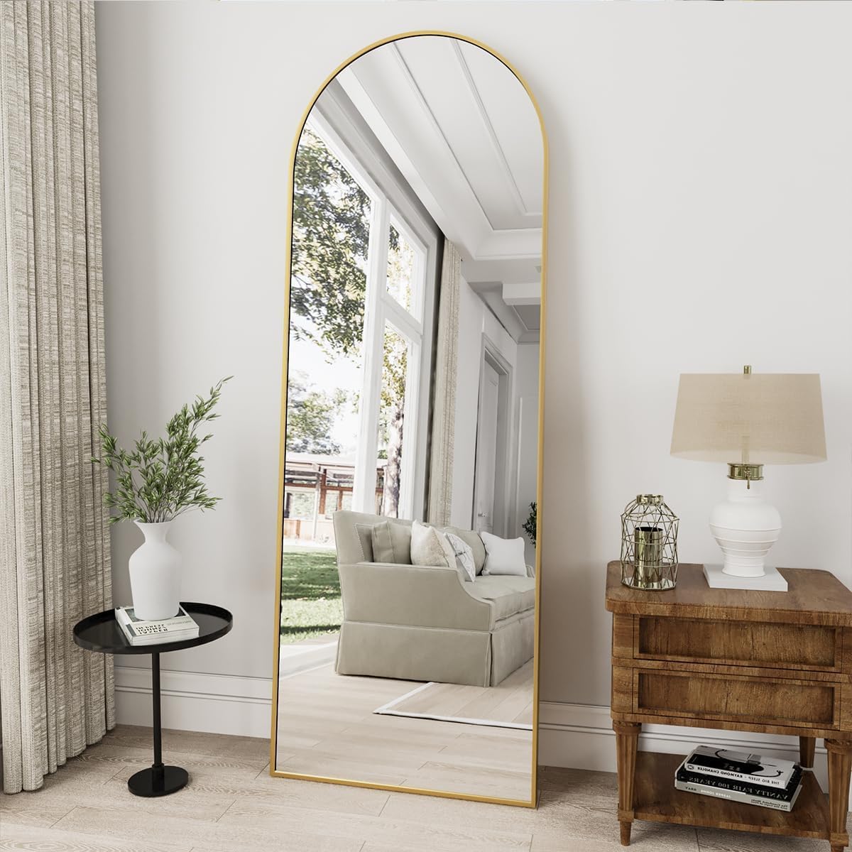 Dewfig Arched Full Length Mirror, 76"x34" Large Floor Mirror, Full Body Mirrors for Leaning or Hanging, Standing Mirrors for Bedroom, Living Room,Dressing Room, Aluminum Alloy Frame, Black