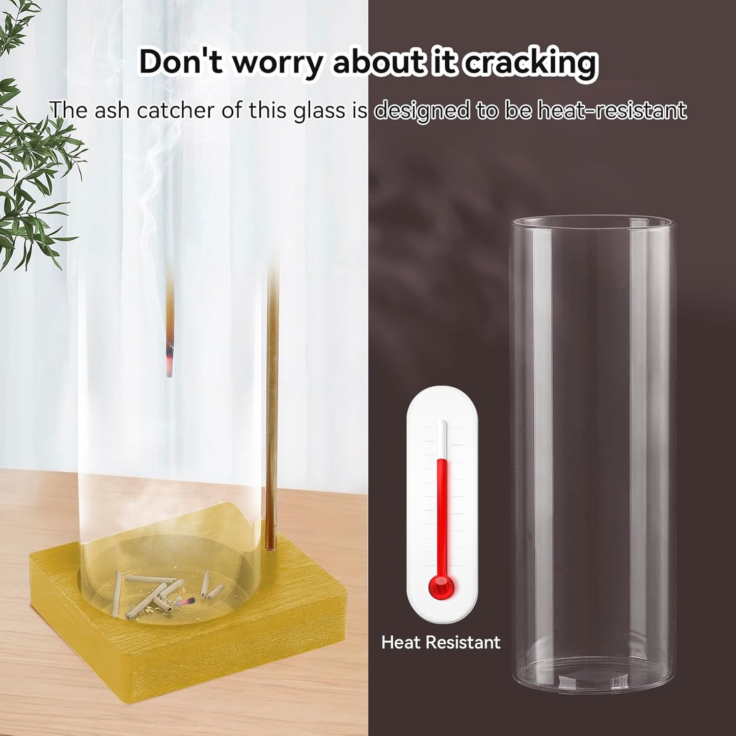 1 Pack Incense Holder for Sticks, Insence-Stick Holder Ash Catcher with Removable Glass [Anti-Ash Flying], Mess-Free Incense Burner Holder, Perfect for Meditation Yoga Relaxation, Home Decor