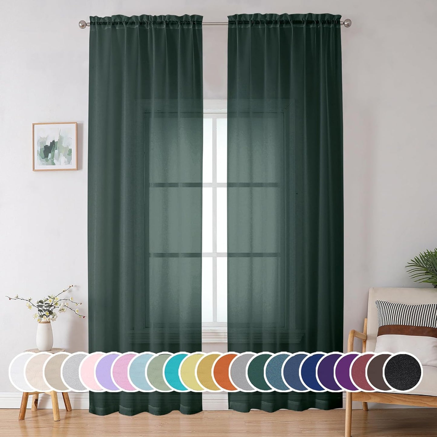 OWENIE Sheer Curtains 84 inches Long 2 Panels Set for Living Room/Bedroom, Rod Pocket Voile Sheer Panel Drapes, White, 2pcs, Each 42" W x 84" L - Colors A