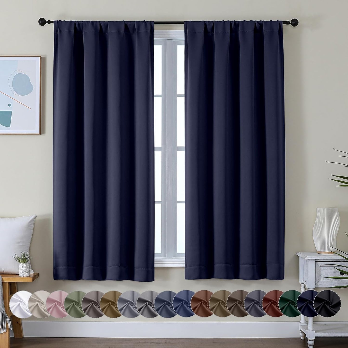 Simplebrand Ava Sage Green Blackout Curtains for Bedroom 63 Inch Length 2 Panels Set, Solid Thermal Insulated Energy Saving Rod Pocket Window Treatment Curtains Blackout Drapes, W40 x L63 Inch, Sage - Colors B