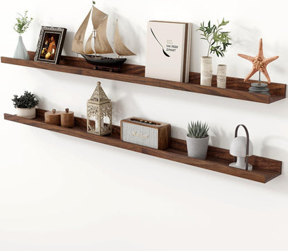 Axeman Oak Picture Ledge Shelf, 48 Inch Floating Shelves Set of 2, Solid Oak Wood Wall Shelves with Lip, Wall Decor Storage for Bedroom Living Room Bathroom Kitchen Nursery Photo Picture, Natural Oak