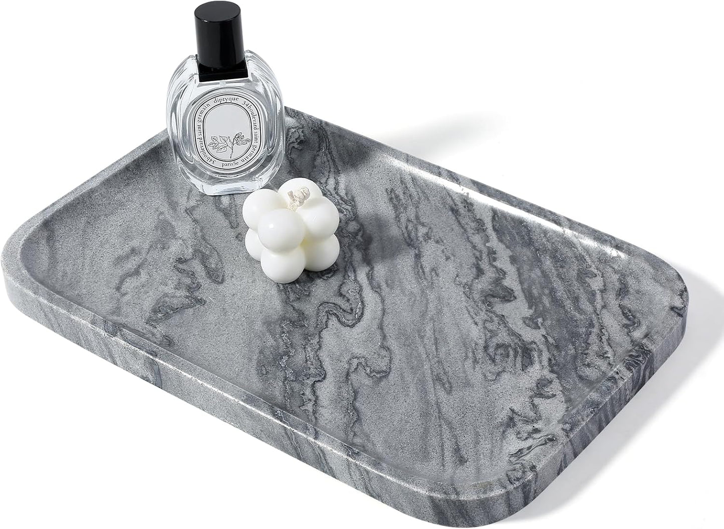 Koville Romano Travertine Tray, 12"x8" Natural Stone Vanity Tray for Countertop Bathroom Kitchen Dresser, Decorative Marble Catchall Trays for Perfume Jewelry, Rectangular Serving Tray(Beige)