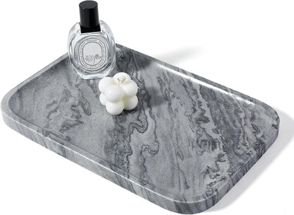 Koville Romano Travertine Tray, 12"x8" Natural Stone Vanity Tray for Countertop Bathroom Kitchen Dresser, Decorative Marble Catchall Trays for Perfume Jewelry, Rectangular Serving Tray(Beige)